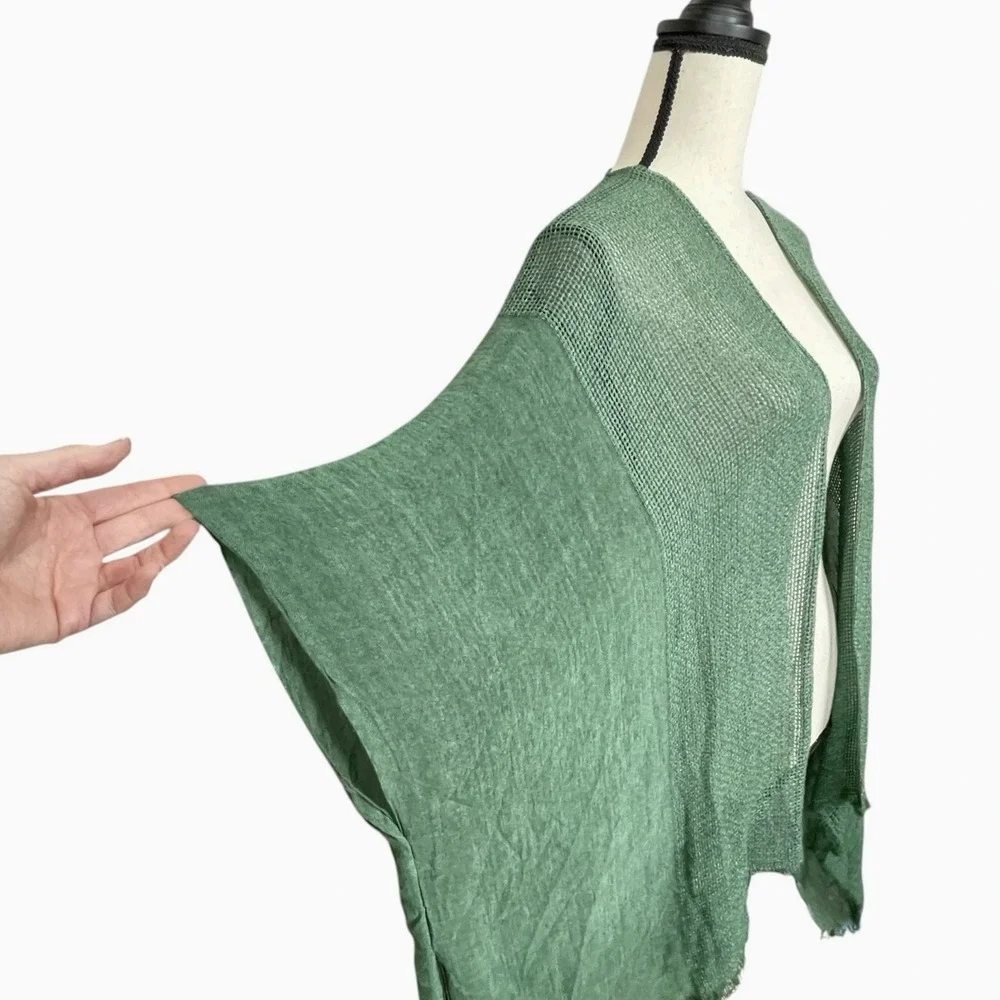 Boho Sheer Green Lightweight Open Front‎ Cardigan Womens OS Wrap Beach Festival